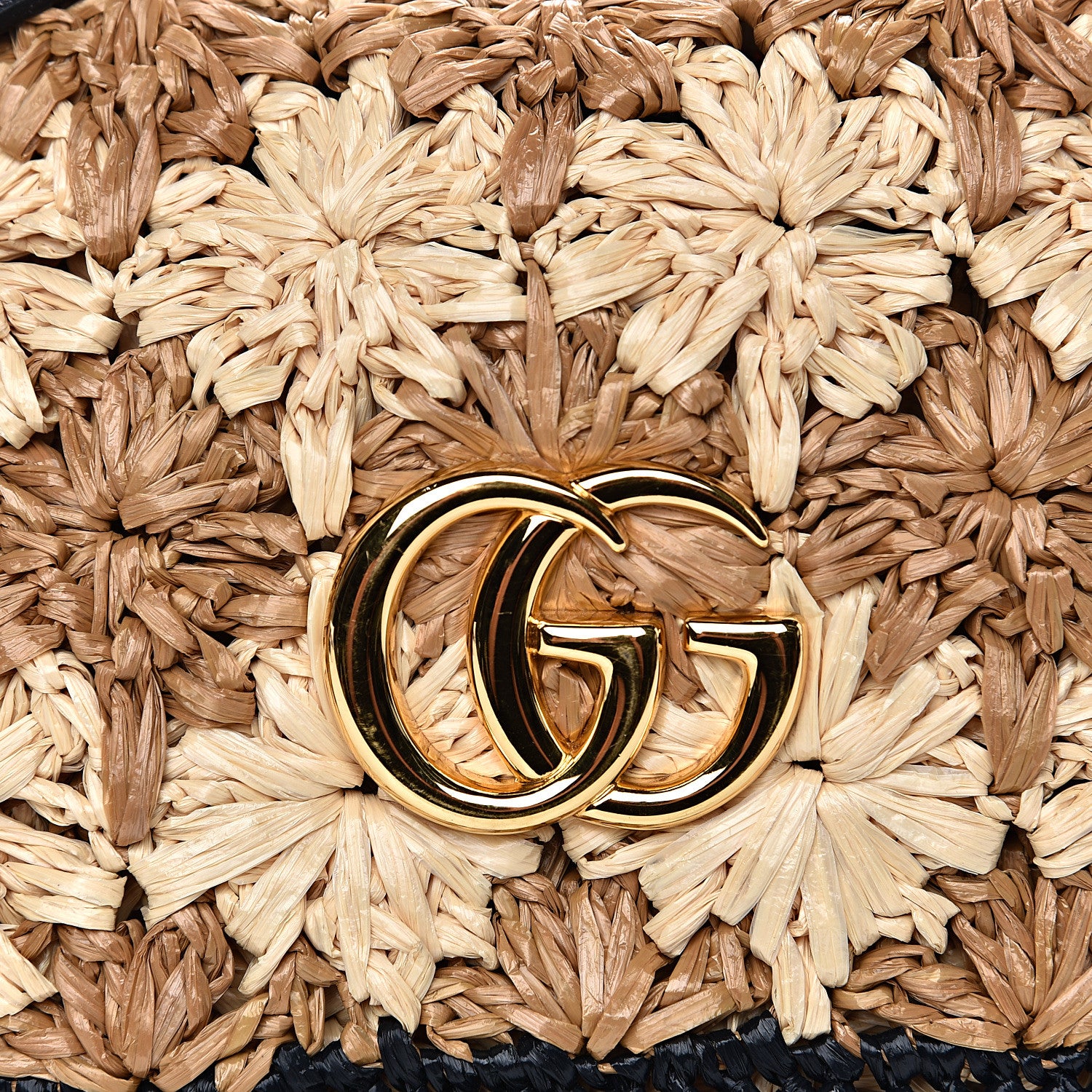 Gucci Raffia Azalea Calfskin Crochet Flower Small GG Marmont Shoulder Bag Natural Ecru Black 10 of 10