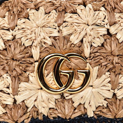 Gucci Raffia Azalea Calfskin Crochet Flower Small GG Marmont Shoulder Bag Natural Ecru Black 10 of 10