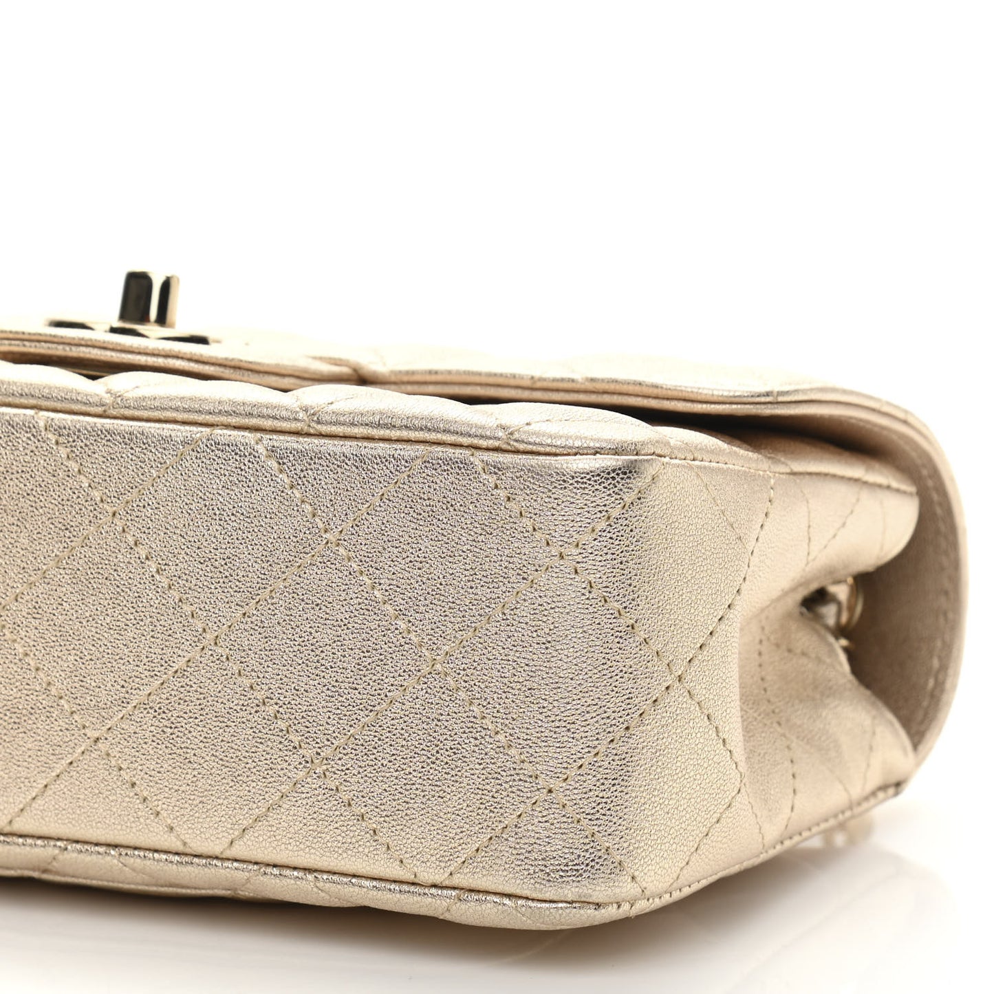Metallic Lambskin Quilted Mini Rectangular Flap Gold