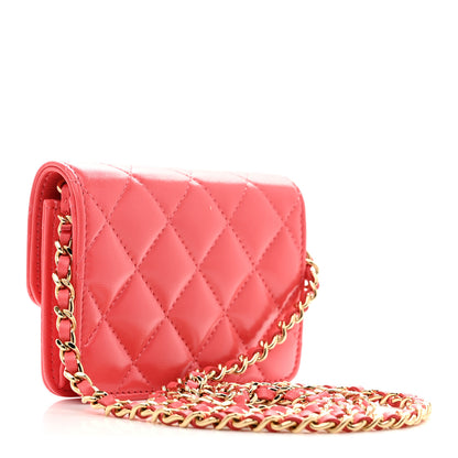 Chanel Shiny Lambskin Quilted Card Holder On Chain Pink 3 of 11