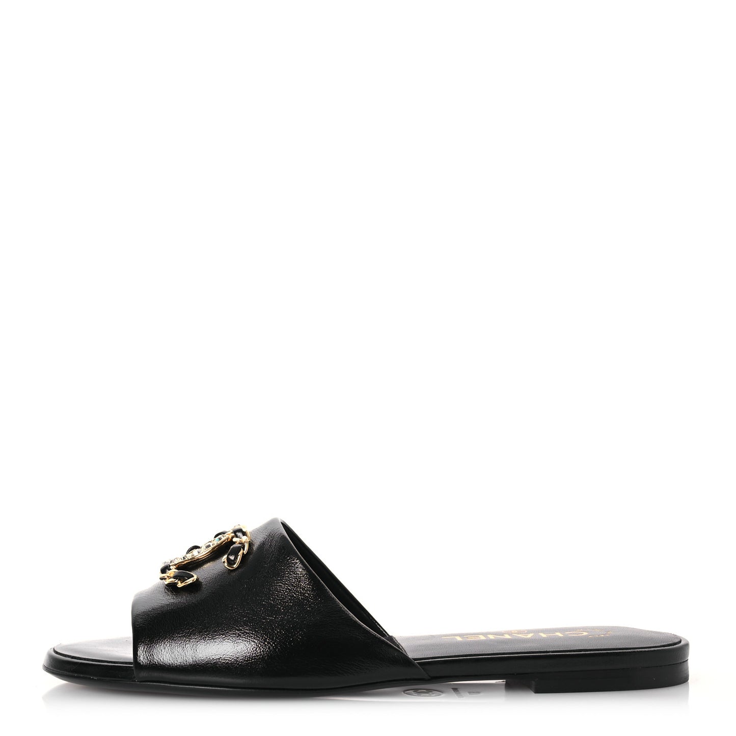 Shiny Calfskin Crystal CC Sandals 37 Black