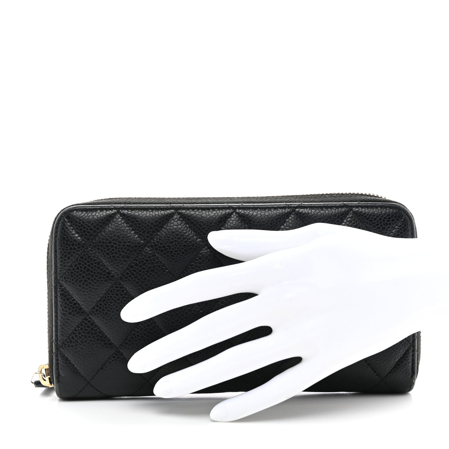 Caviar Quilted Large Gusset Zip Around Wallet Black