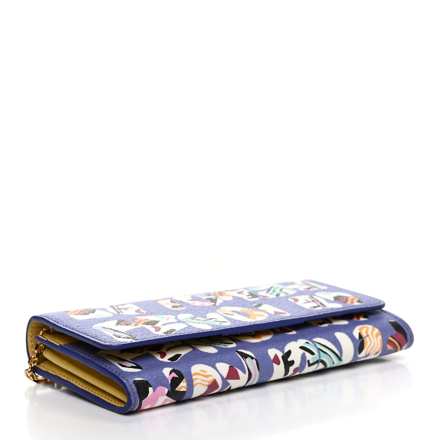 Glazed Fabric Vitello Elite Fendi Roma Chain Wallet Cassis Paglia