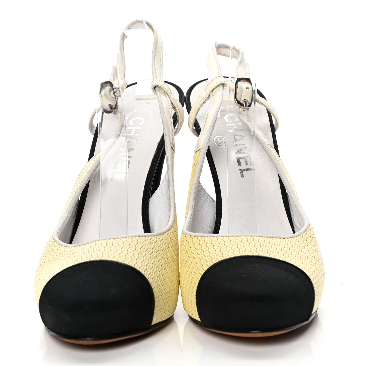 Chanel Grosgrain Cap Toe CC Slingback Pumps 39.5 Black Cream 2 of 9