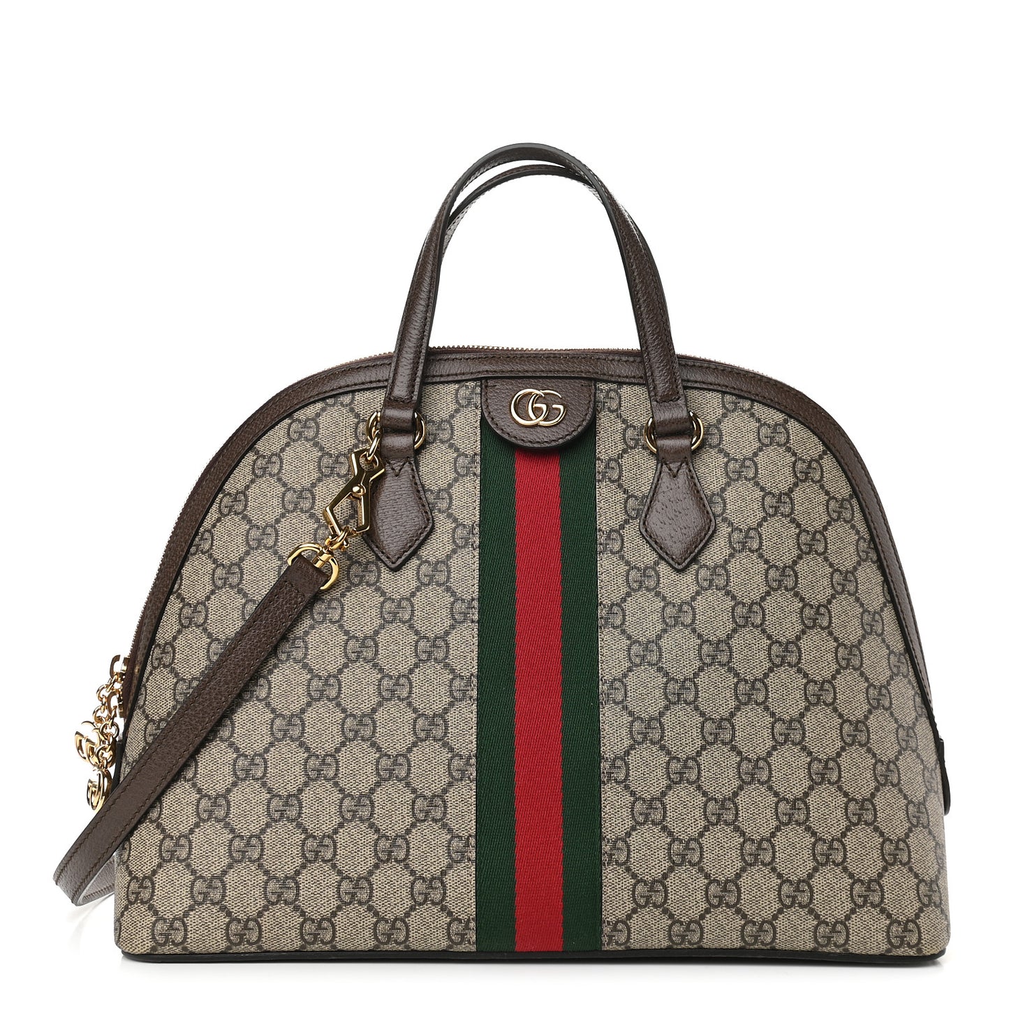 GG Supreme Monogram Web Medium Ophidia Top Handle Dome Bag Brown