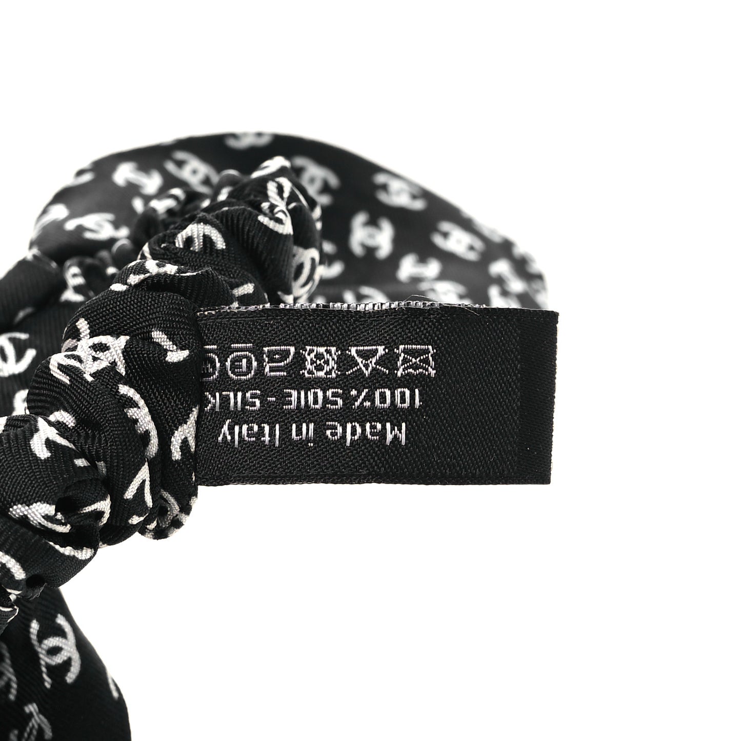 Silk Twill CC Scarf Hair Tie Black Ecru