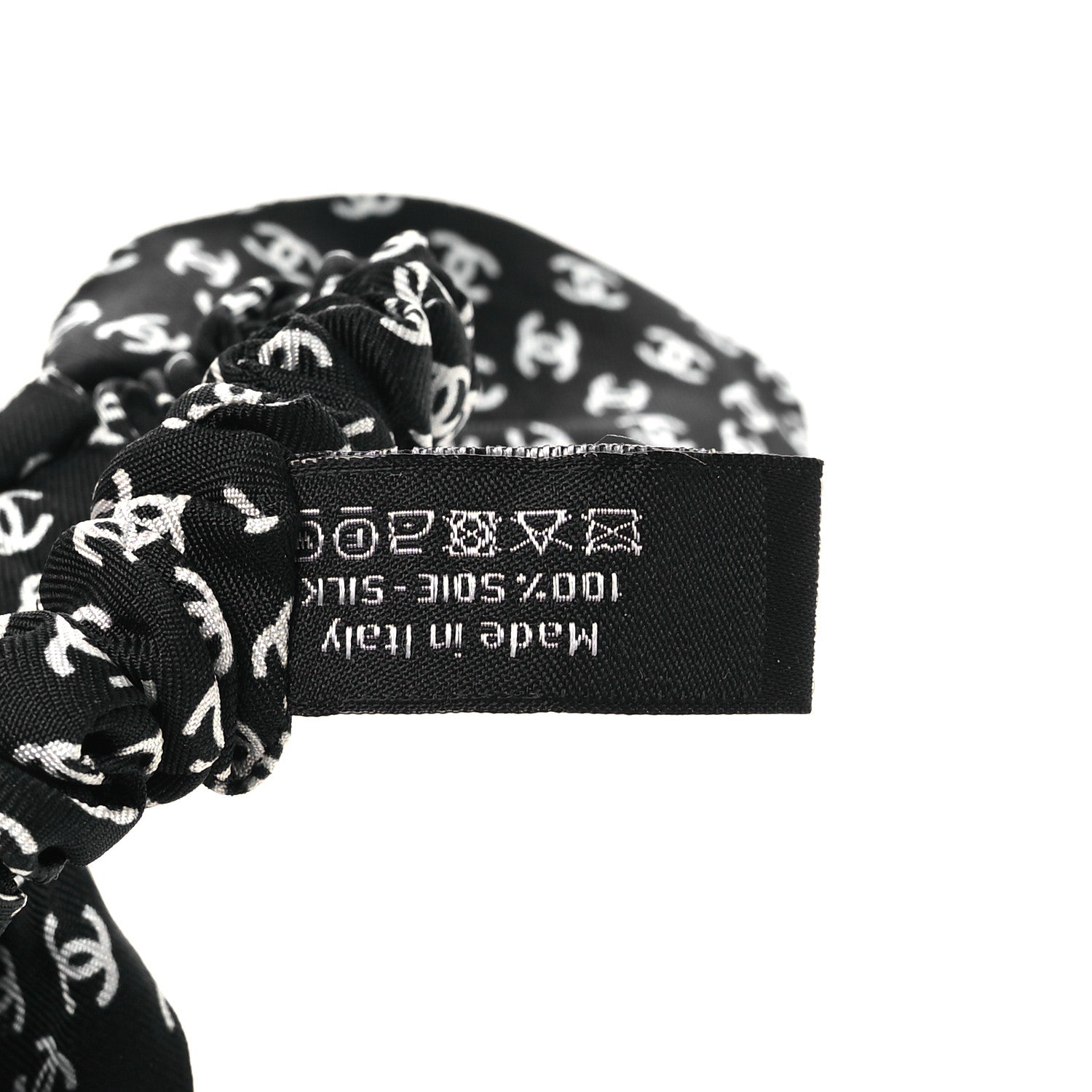 Chanel Silk Twill CC Scarf Hair Tie Black Ecru 3 of 4