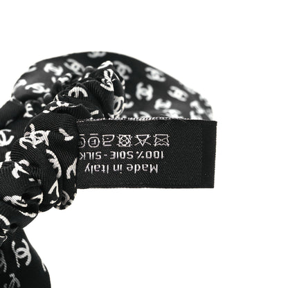 Chanel Silk Twill CC Scarf Hair Tie Black Ecru 3 of 4