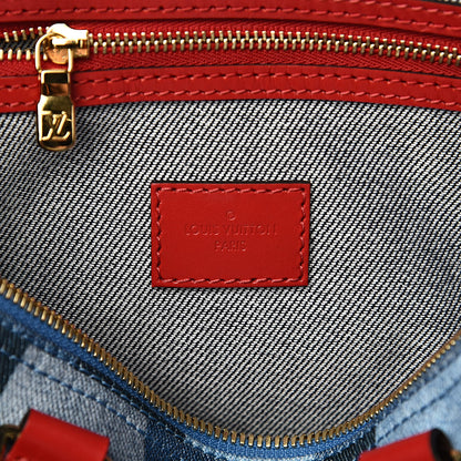 Louis Vuitton Denim Damier Monogram Patchwork Speedy Bandouliere 30 Blue Rouge 6 of 11