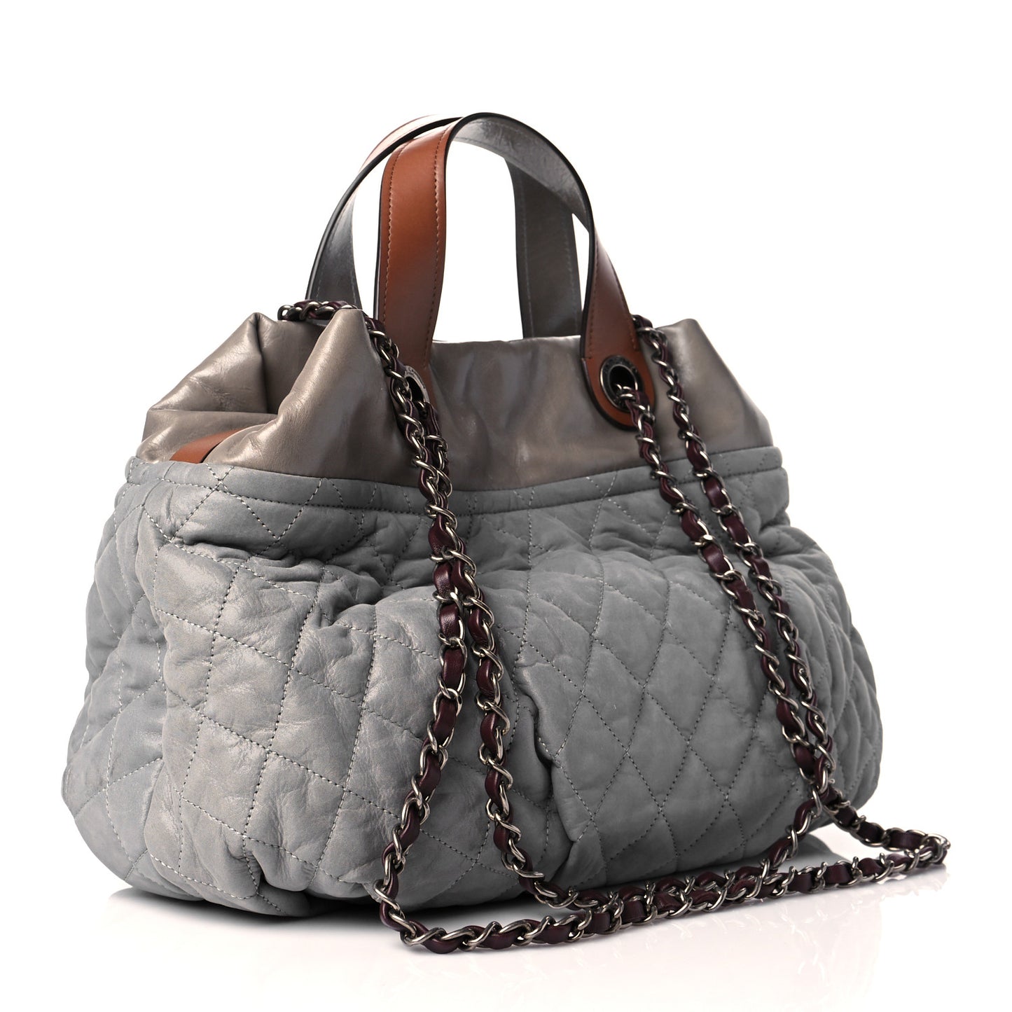 Iridescent Calfskin Quilted Small In The Mix Tote Grey