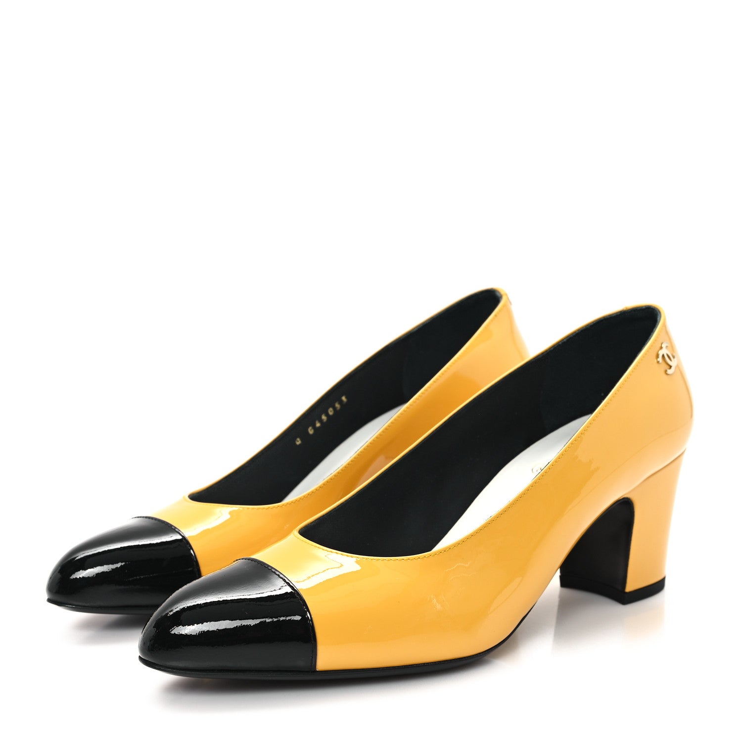 Chanel Patent Calfskin Cap Toe CC Pumps 37.5 Black Yellow 4 of 10
