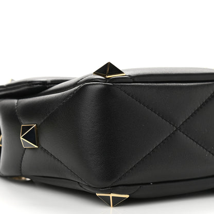 Valentino Garavani Nappa Enamel Medium Roman Stud Shoulder Bag Black 8 of 10