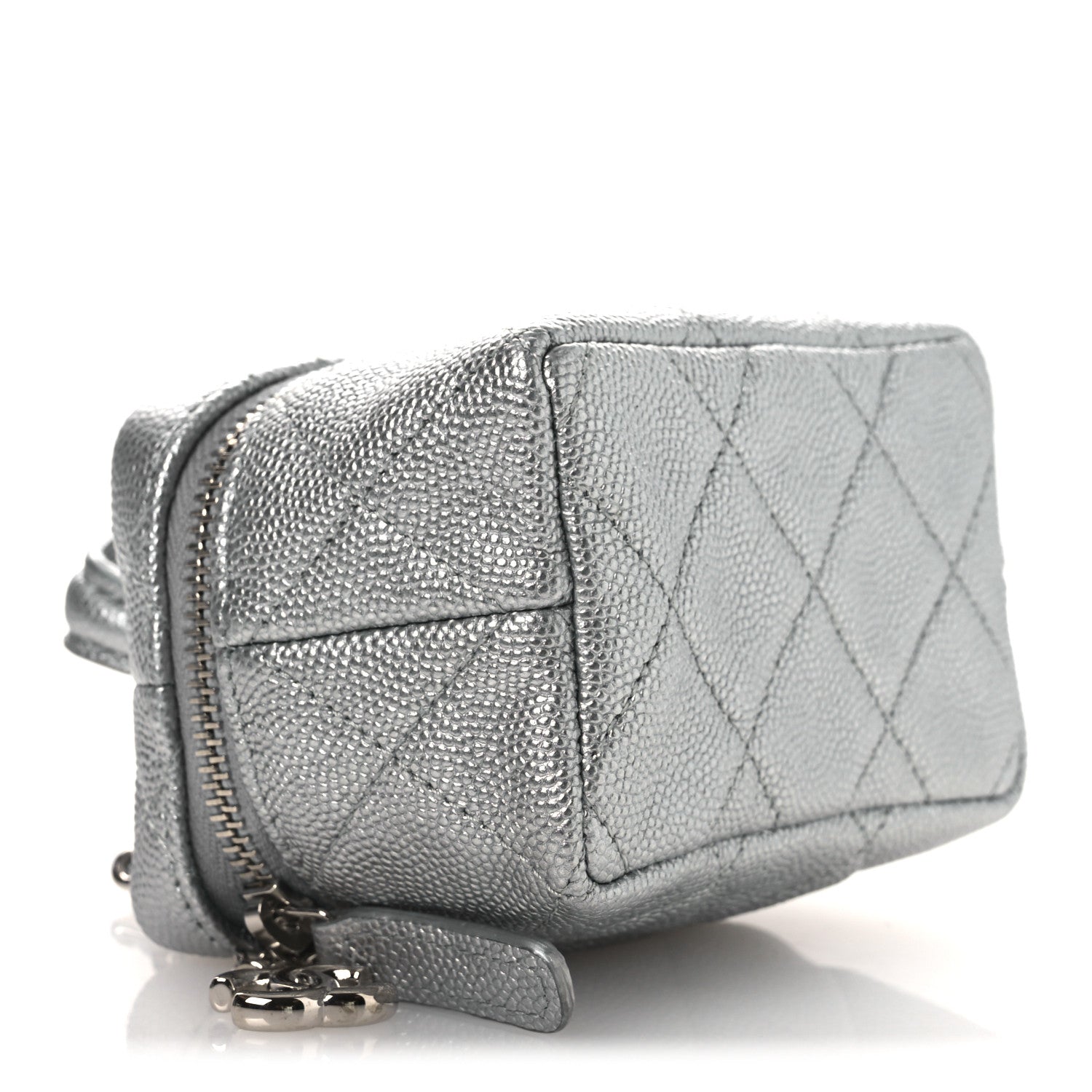 Chanel Metallic Caviar Quilted Mini Top Handle Vanity With Chain Silver 4 of 10