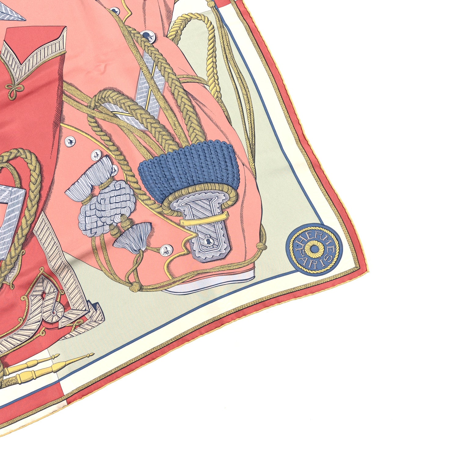Hermes Washed Silk Zouaves Et Dragons Scarf 90 Vieux Rose Vert Bleu 3 of 5