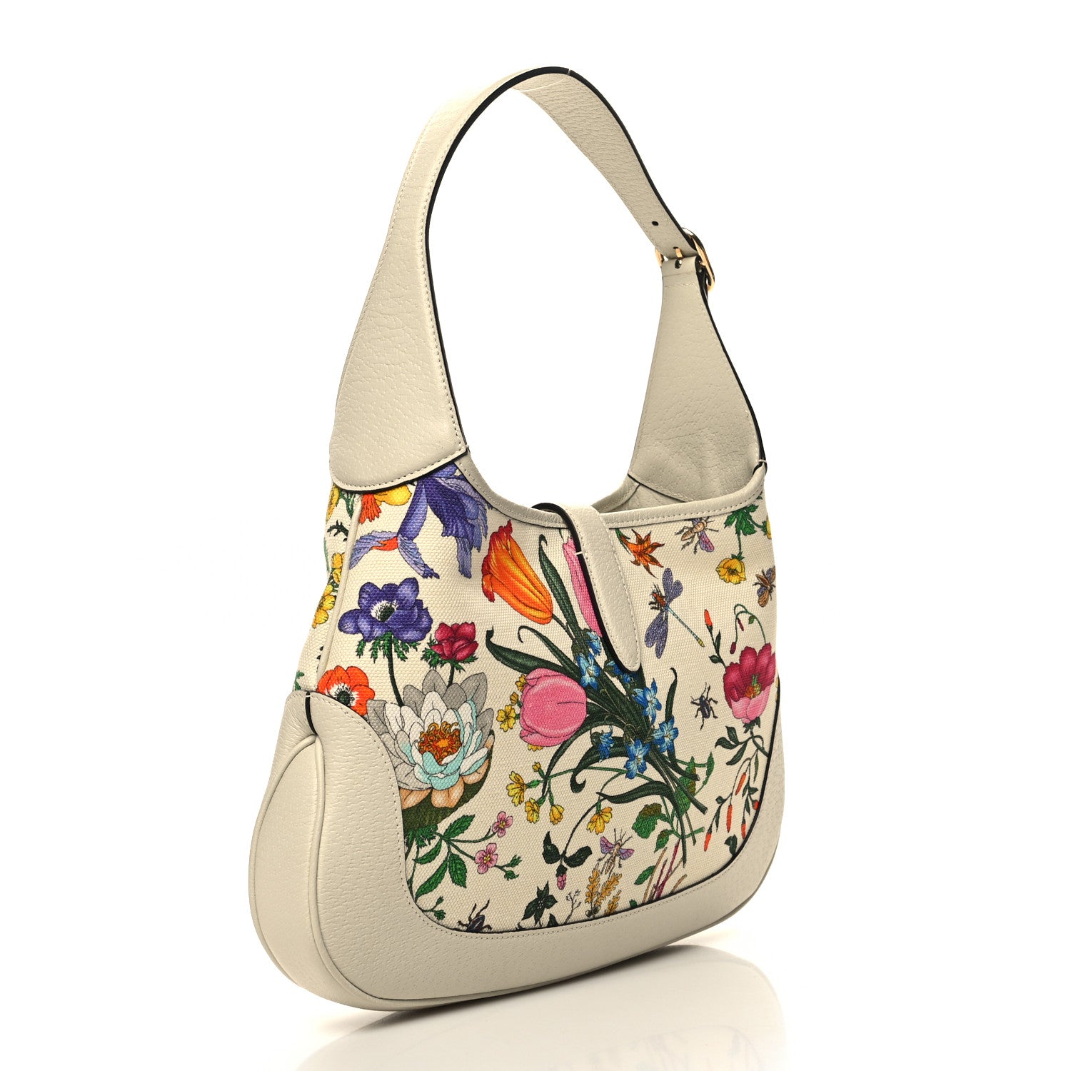 Gucci Canvas Flora Medium Jackie Hobo White 3 of 12
