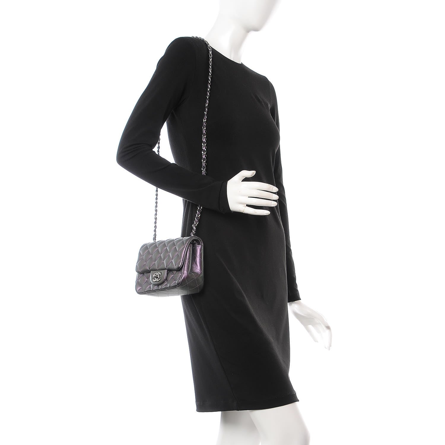 Chanel Iridescent Lambskin Quilted Mini Square Flap Dark Purple 2 of 8