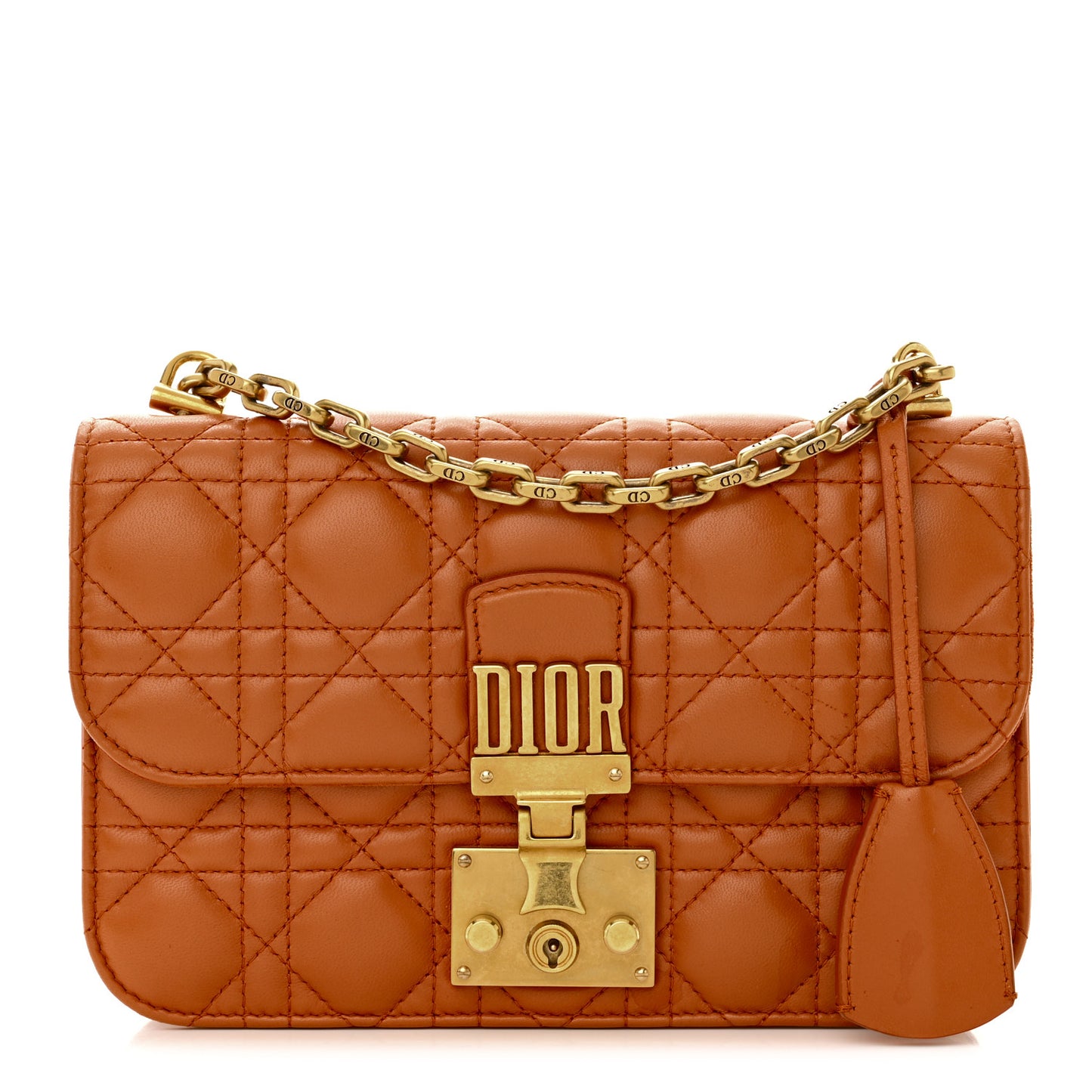 Lambskin Cannage Small Dioraddict Flap Bag Tan