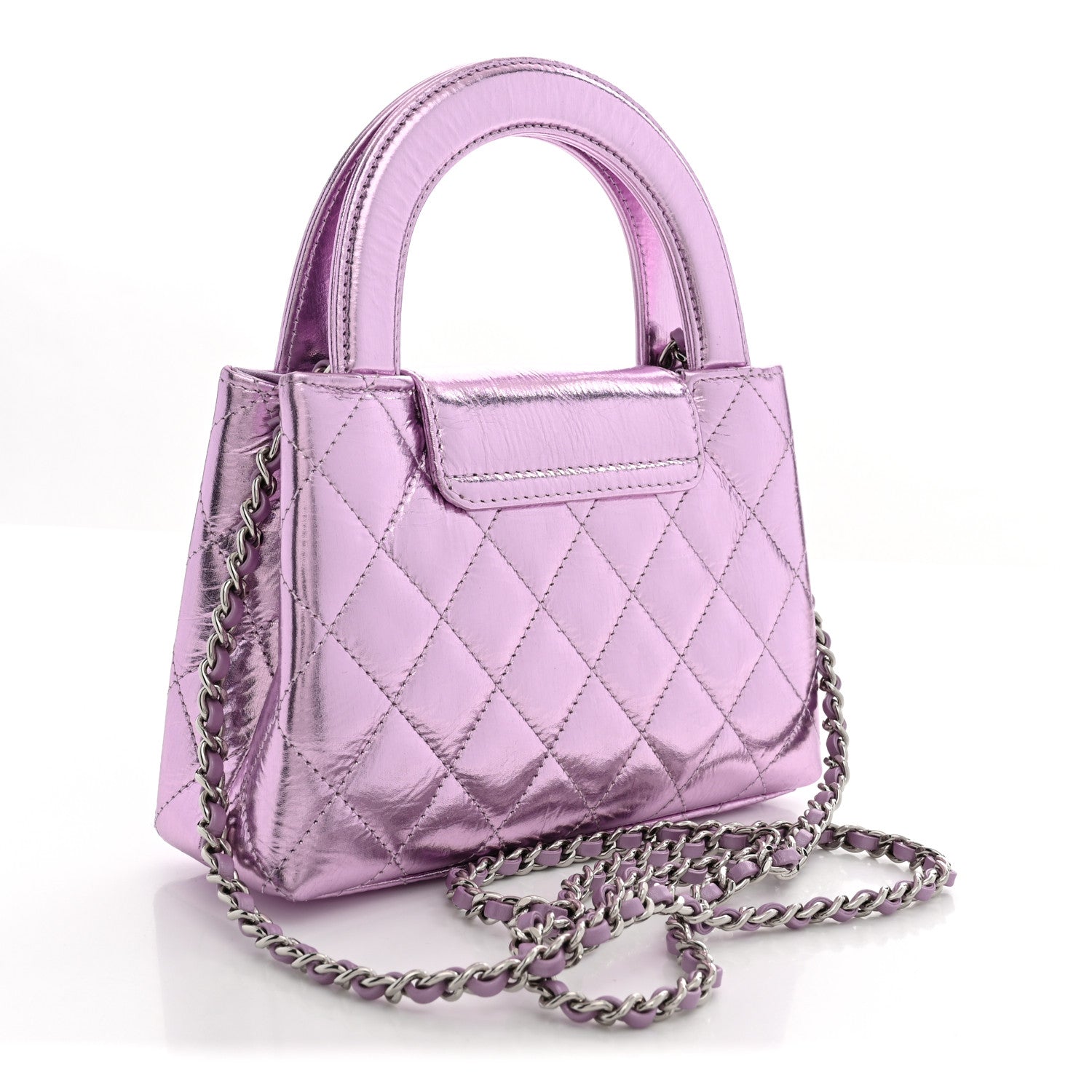 Chanel Metallic Aged Calfskin Quilted Nano Kelly Shopper Pink 3 of 11