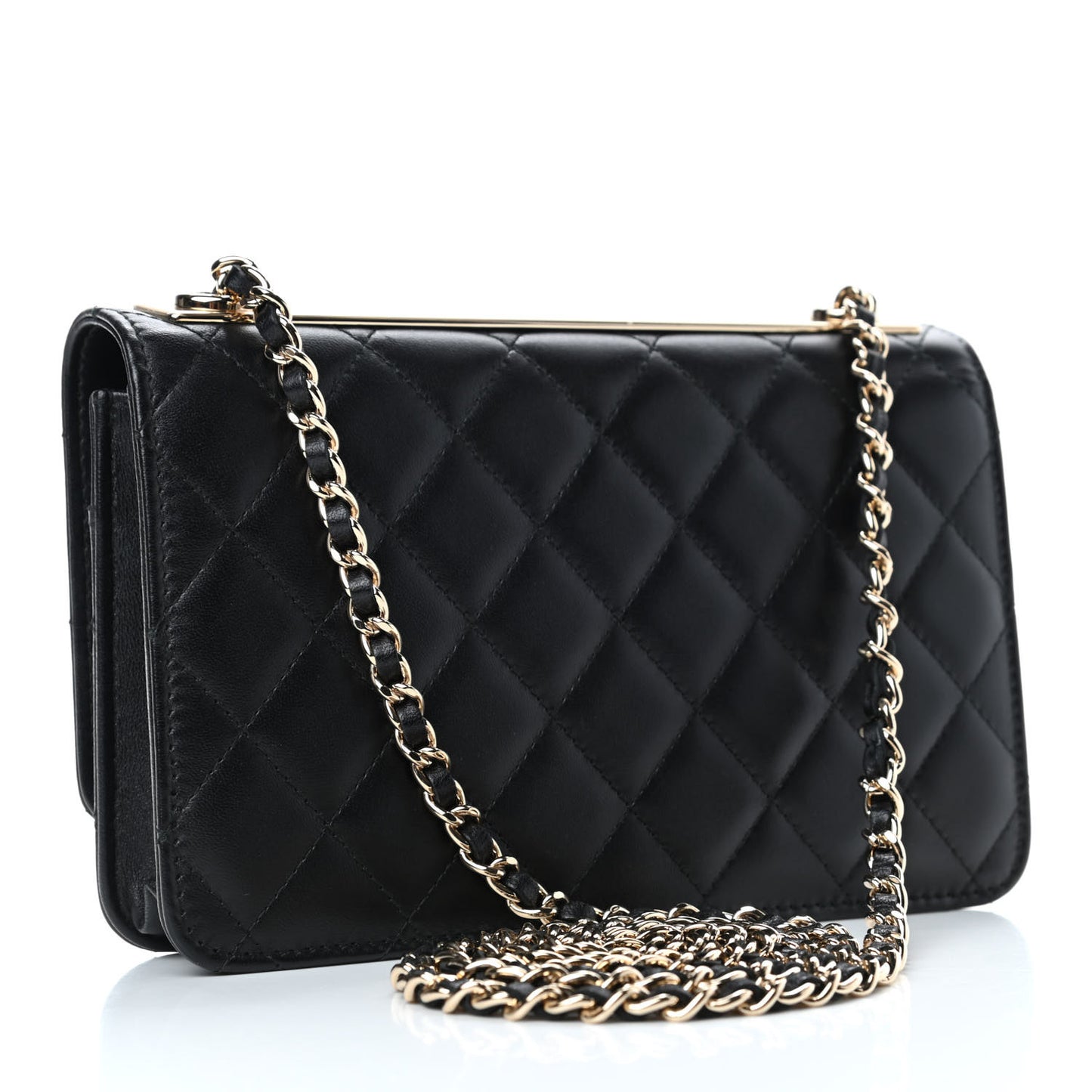 Lambskin Quilted Trendy CC Wallet On Chain WOC Black