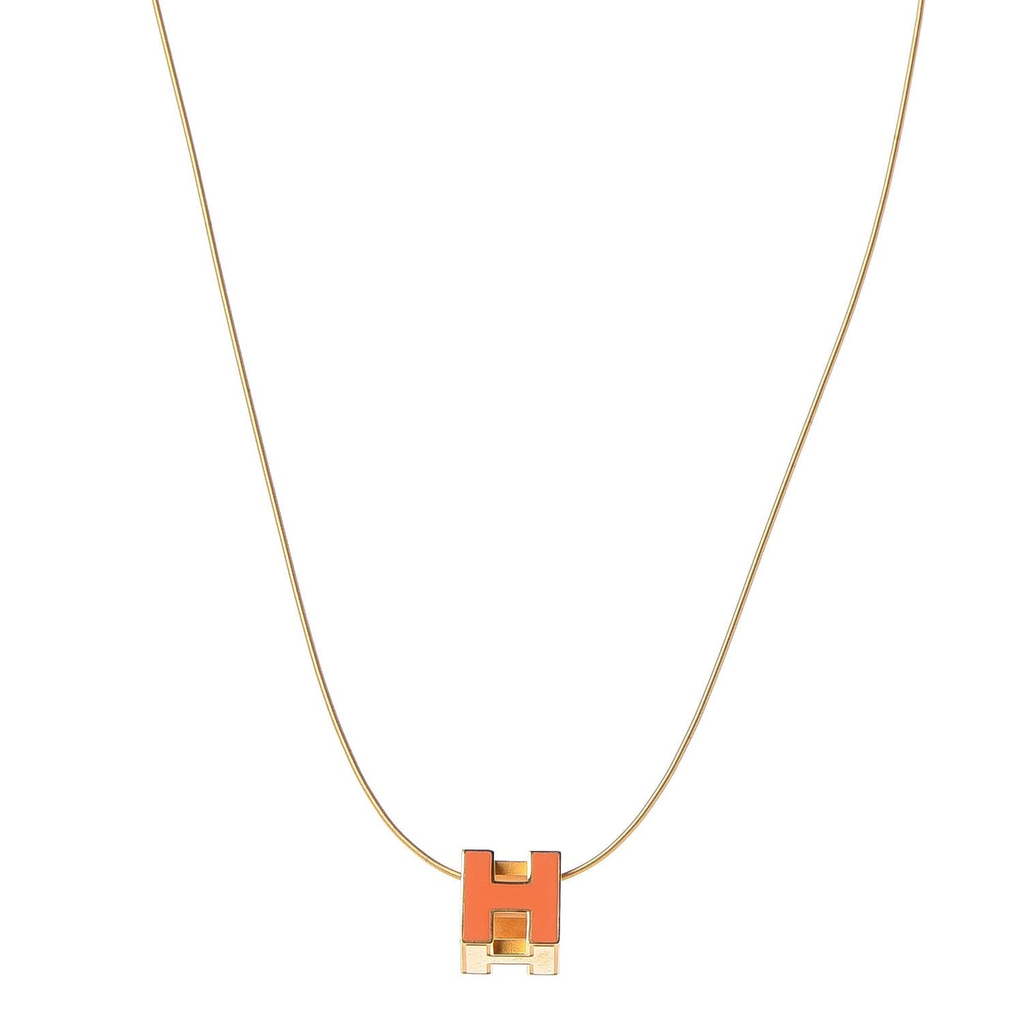 Gold Lacquered Cage d'H Pendant Necklace Orange