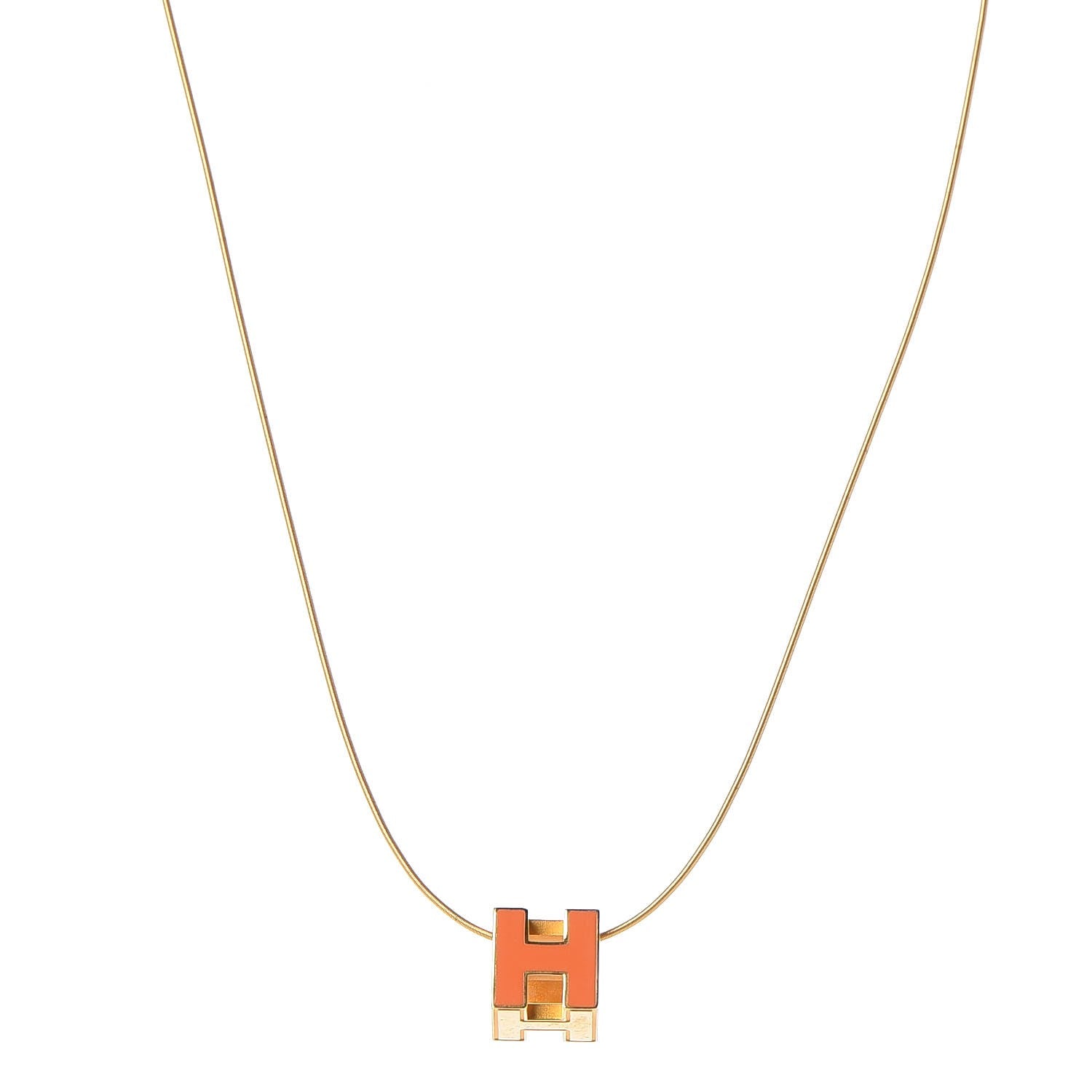 Hermes Gold Lacquered Cage d'H Pendant Necklace Orange 1 of 6