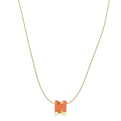 Hermes Gold Lacquered Cage d'H Pendant Necklace Orange 1 of 6