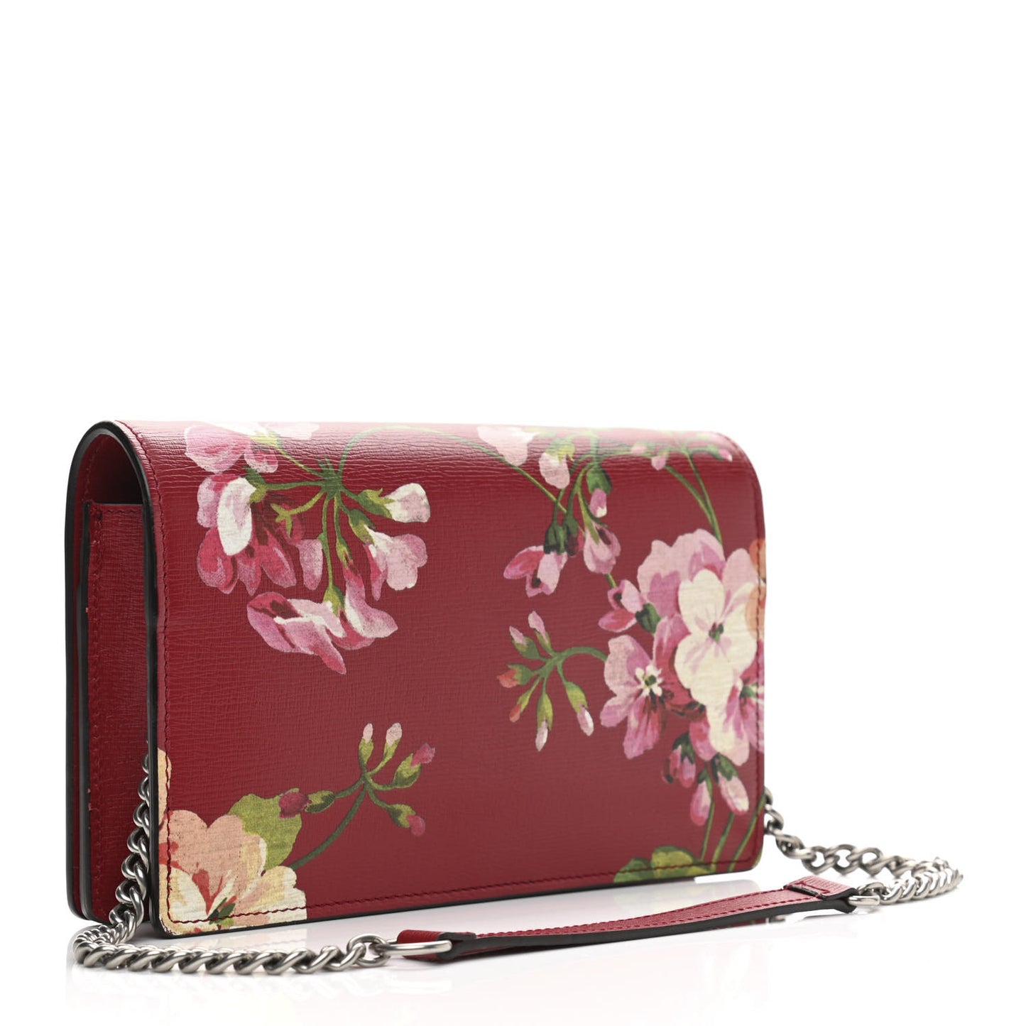 Calfskin Blooms Print Chain Wallet Romantic Cherry Multicolor