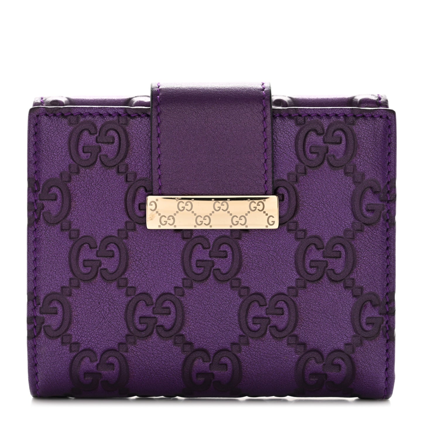 Metallic Soft Guccissima Icon Bar French Wallet Purple