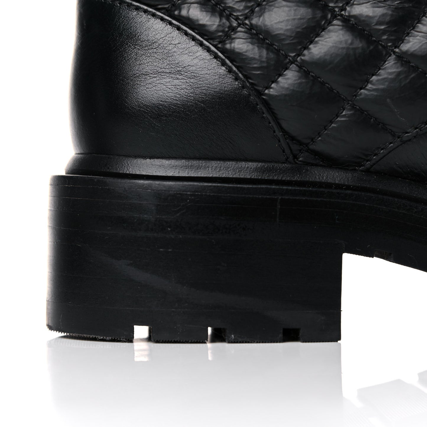 Shiny Goatskin Calfskin Quilted Lace Up Combat Boots 38 Black