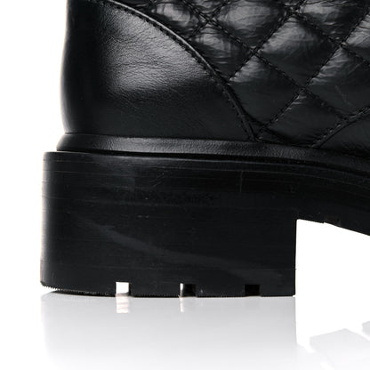 Chanel Shiny Goatskin Calfskin Quilted Lace Up Combat Boots 38 Black 11 of 13
