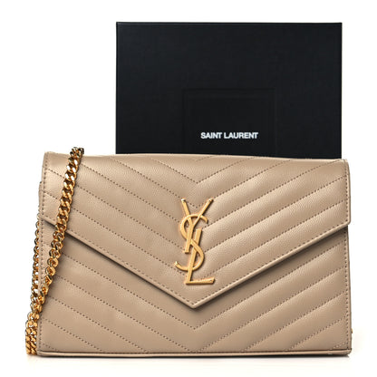 Saint Laurent Grain De Poudre Matelasse Chevron Monogram Chain Wallet Dark Beige 11 of 11