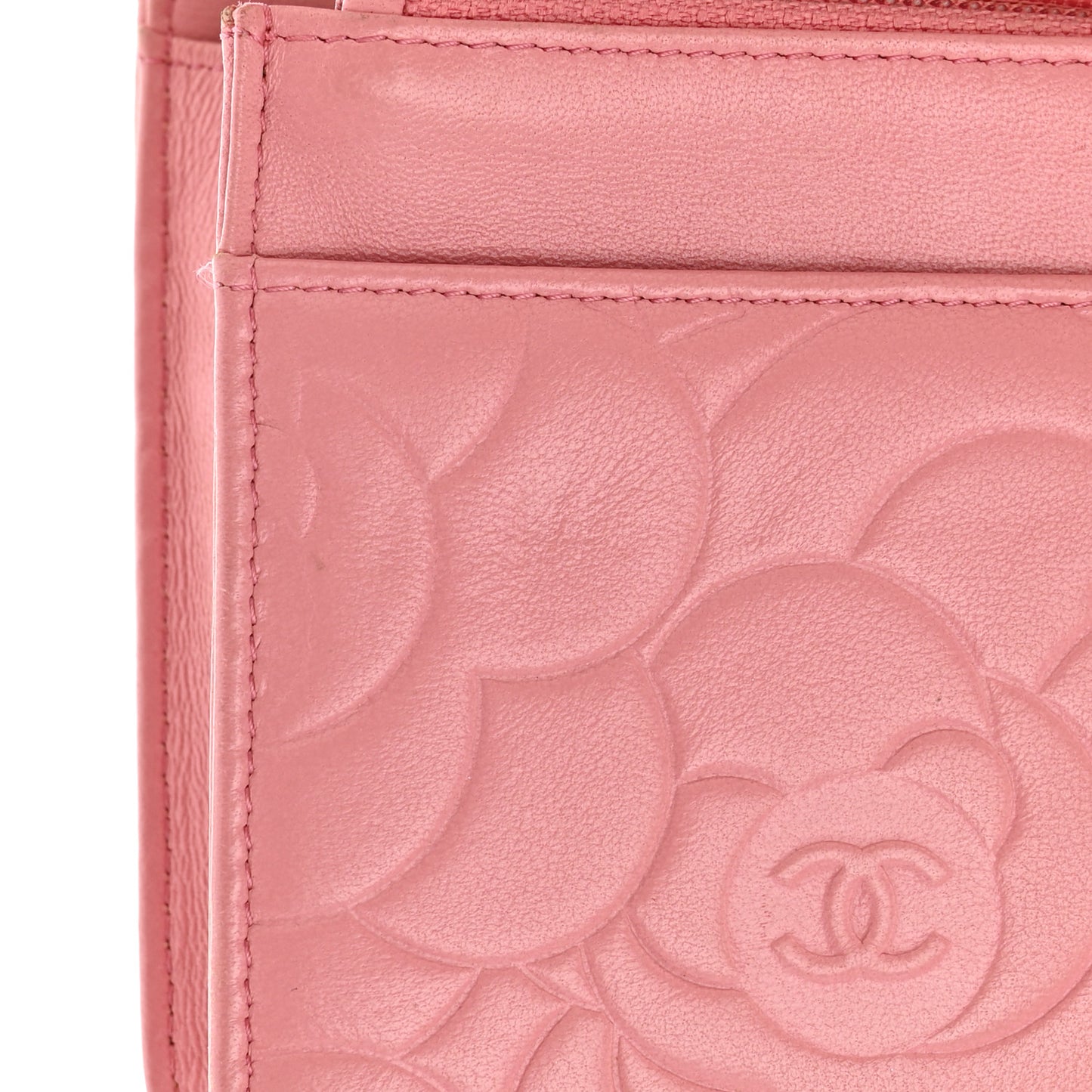 Lambskin Camellia Embossed Wallet On Chain WOC Pink