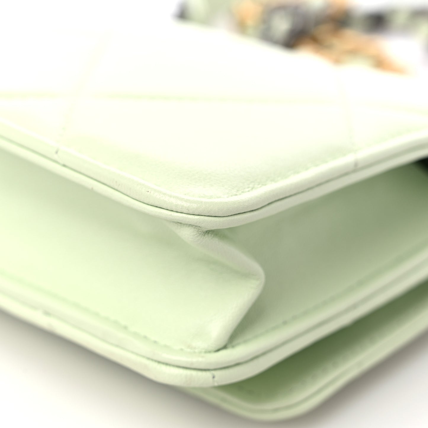 Lambskin Quilted Chanel 19 Wallet On Chain WOC Light Green