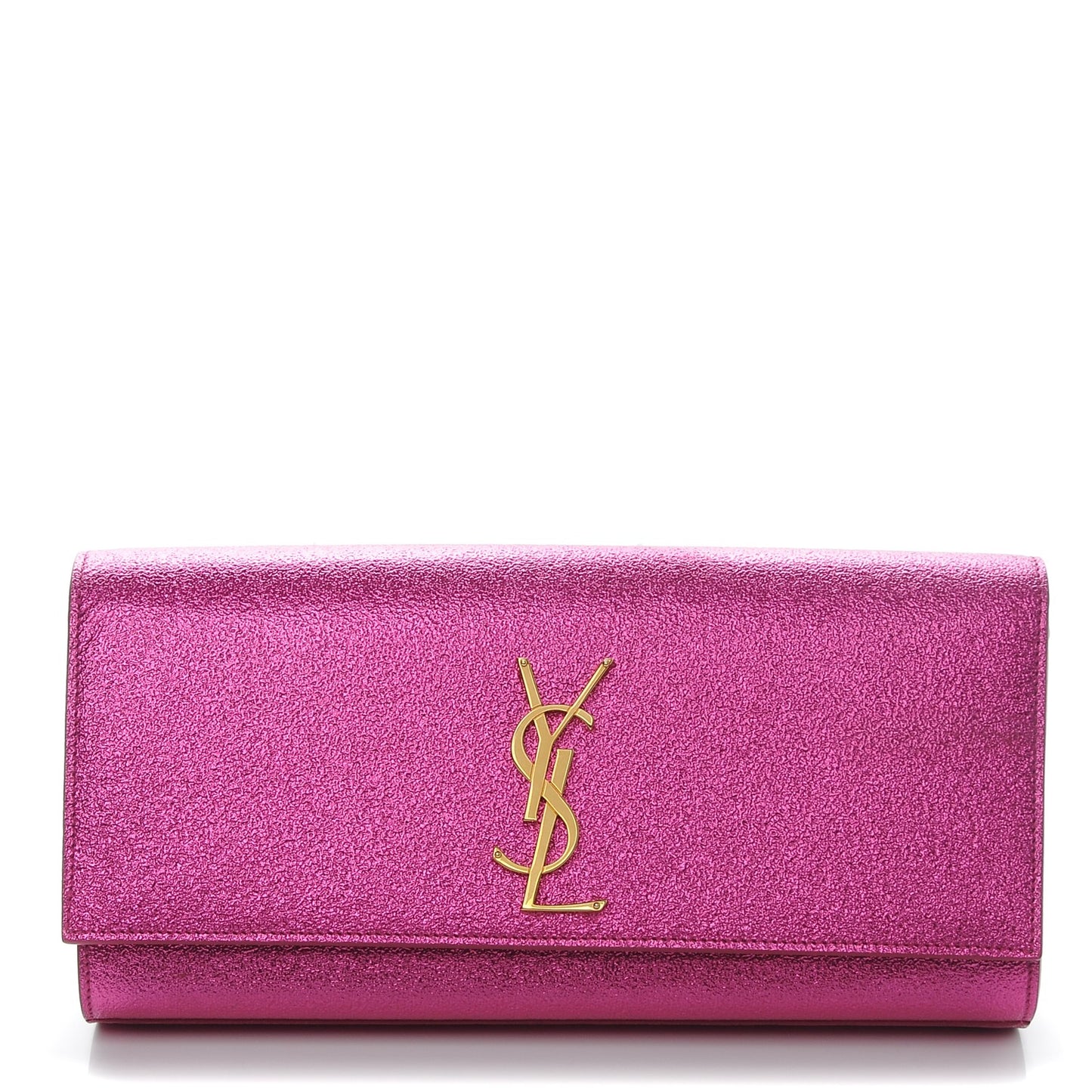 Metallic Calfskin Classic Monogram Clutch Fuchsia