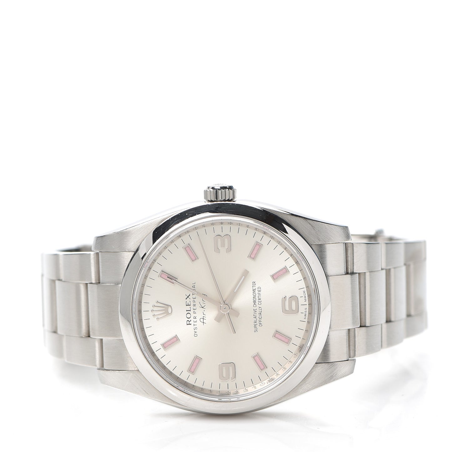 Stainless Steel 34mm Oyster Perpetual Air-King Watch Pink Index 114200