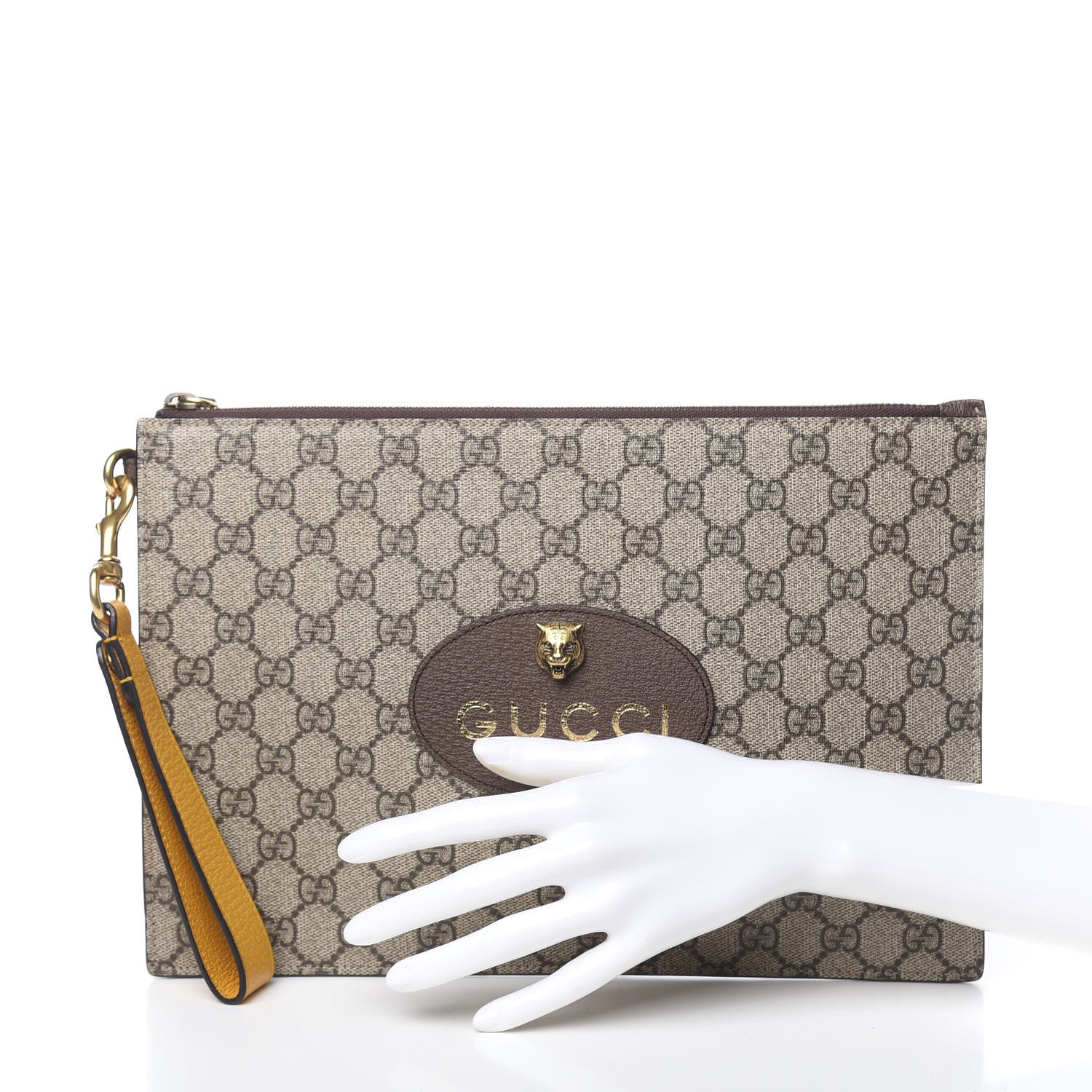 Gucci GG Supreme Monogram Neo Vintage Zip Wristlet Pouch Beige New Acero Crop 2 of 8