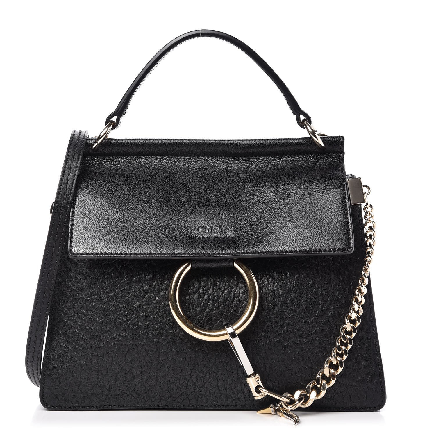 Chloe Large Grain Lambskin Shiny Goatskin Small Faye Shoulder Bag Black 1 of 9