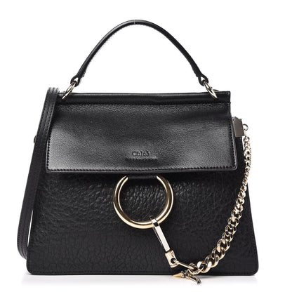 Chloe Large Grain Lambskin Shiny Goatskin Small Faye Shoulder Bag Black 1 of 9