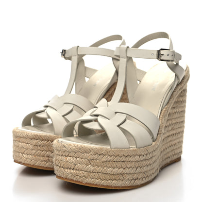 Saint Laurent Calfskin Tribute 95 Platform Espadrille Wedge Sandals 38.5 Porcellana 3 of 11