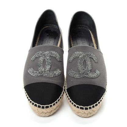 Chanel Canvas Grosgrain CC Espadrilles 40 Grey 5 of 10