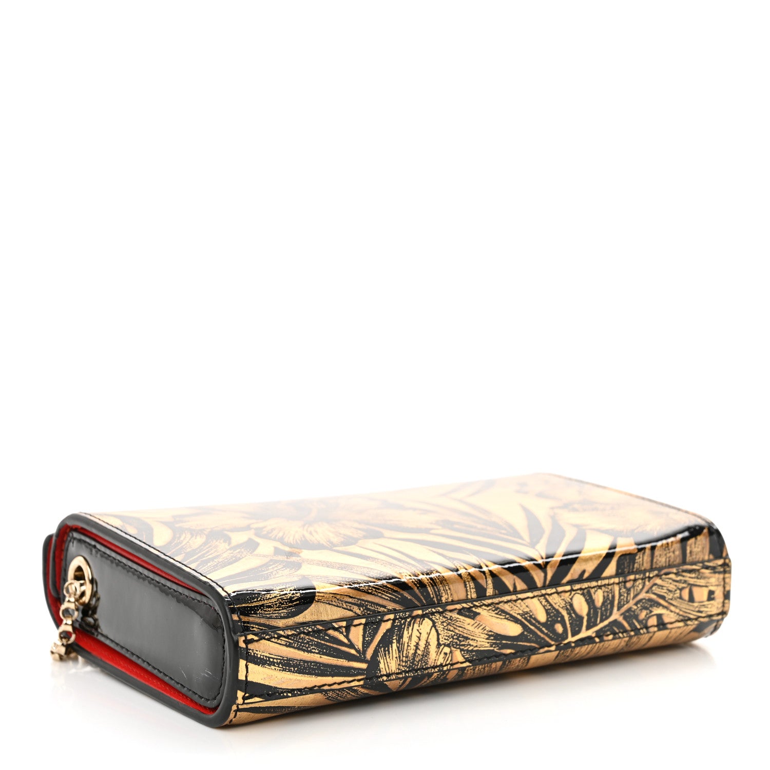 Christian Louboutin Patent Lame Hibiscus Crossbody Clutch Black Gold 3 of 9