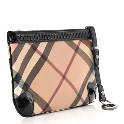 Burberry Patent Nova Check Wristlet Pouch Black 3 of 8