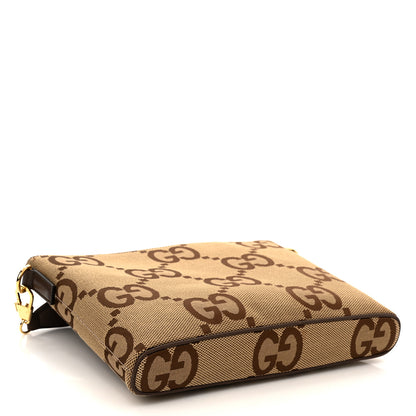 Gucci Monogram Jumbo GG Textured Dollar Calfskin Web Wristlet Messenger Bag Camel Ebony New Acero 4 of 11