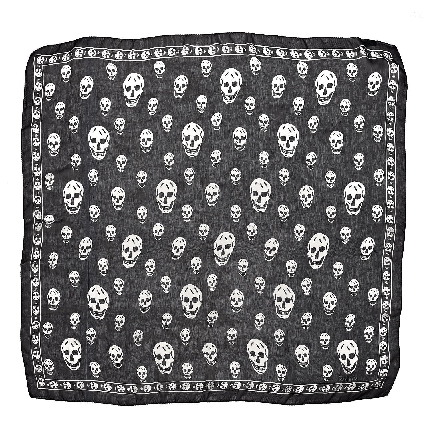 Alexander McQueen Silk Chiffon Skull Scarf Black Ivory 1 of 5