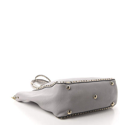 Valentino Garavani Pebbled Calfskin Medium Rockstud Tote Pastel Grey 4 of 11