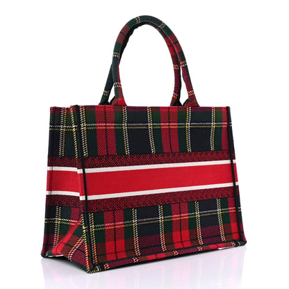 Christian Dior Canvas Embroidered Medium Tartan Check Book Tote Red Multicolor 3 of 12