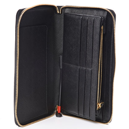 Prada Saffiano Metal Large Zip Around Travel Wallet Black 5 of 8