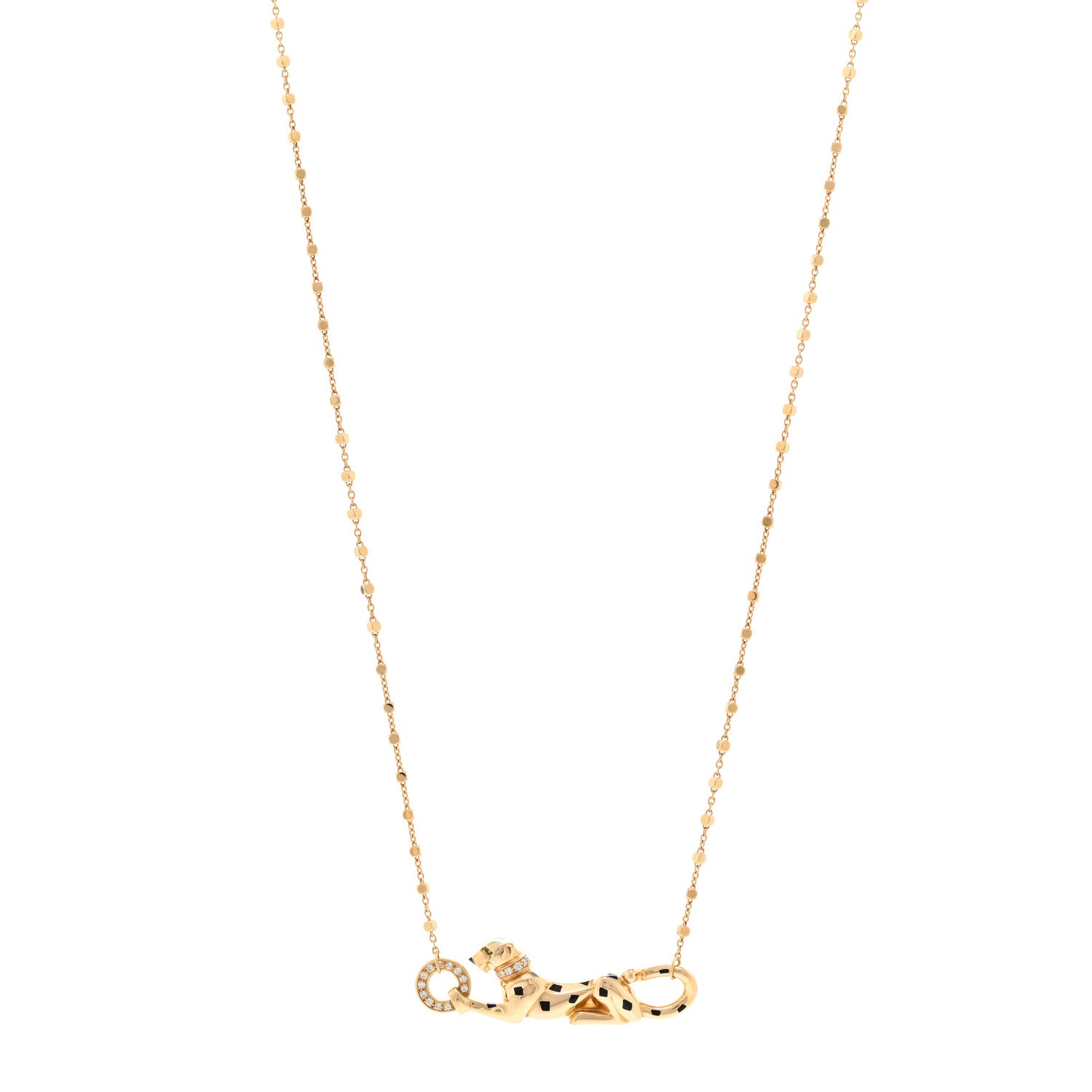 Cartier 18K Yellow Gold Diamond Tsavorite Black Lacquer Panthere De Cartier Necklace 1 of 5