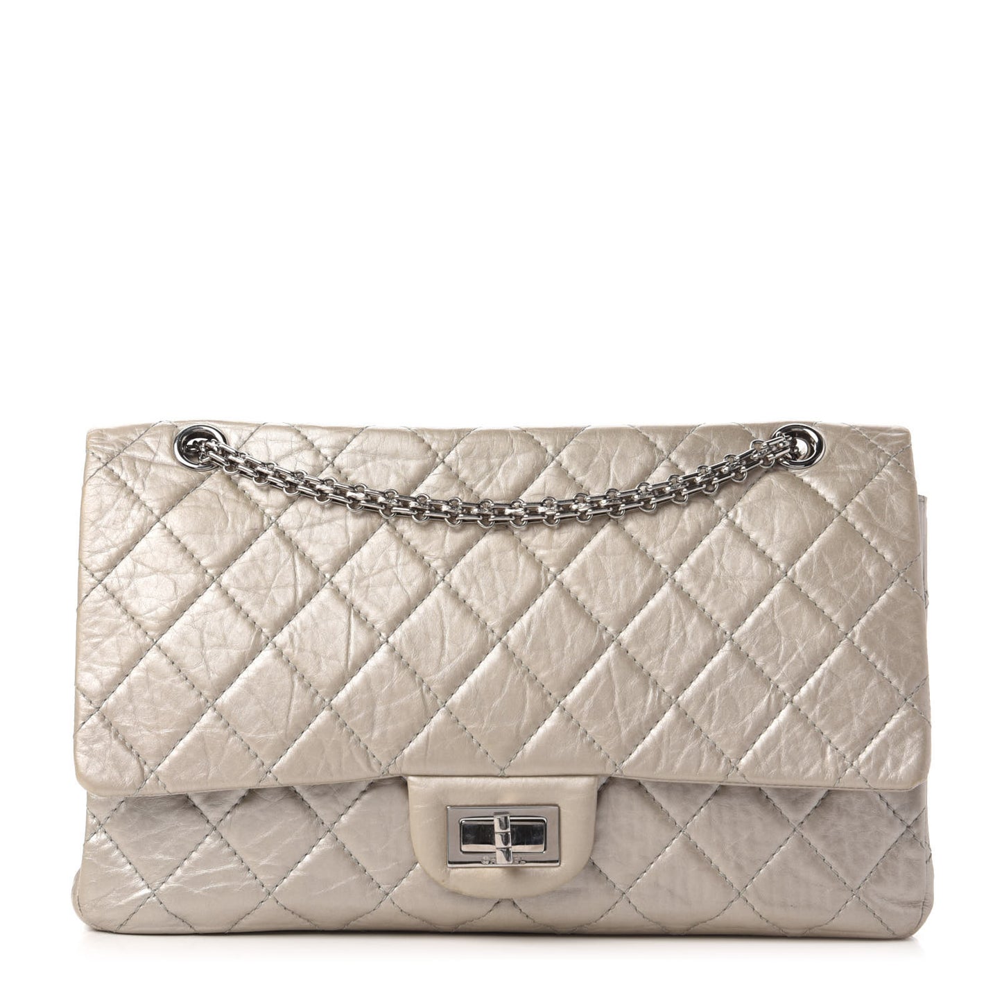 Metallic Aged Calfskin Quilted 2.55 Reissue 227 Flap Silver