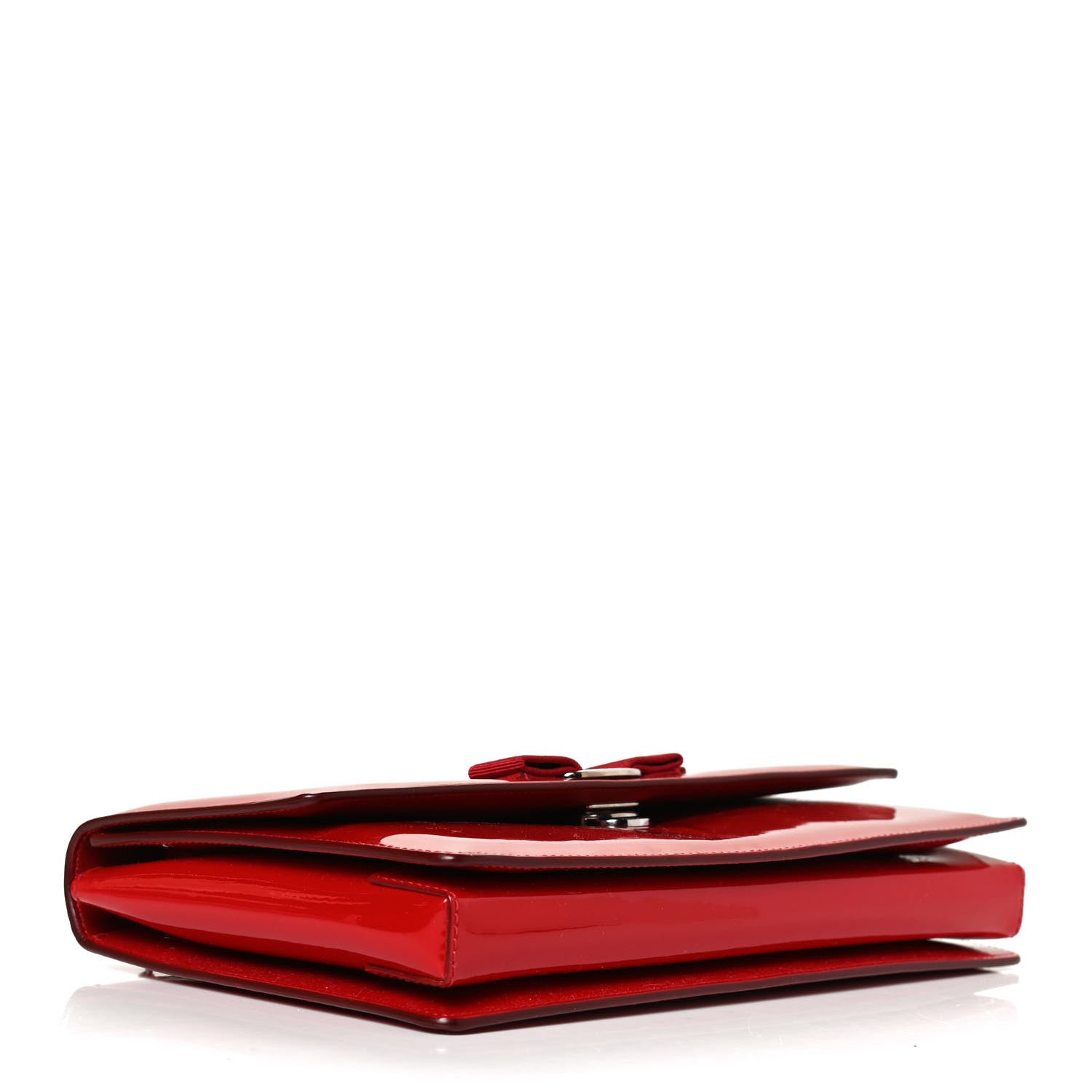 Salvatore Ferragamo Patent Ginny Vara Bow Shoulder Bag Red 3 of 13